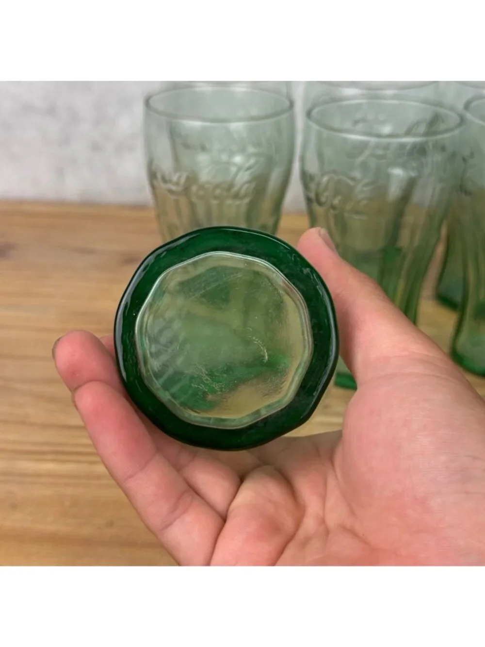 Set of 10 Vintage Coca-Cola Green Libbey Flared Glass Cup 6